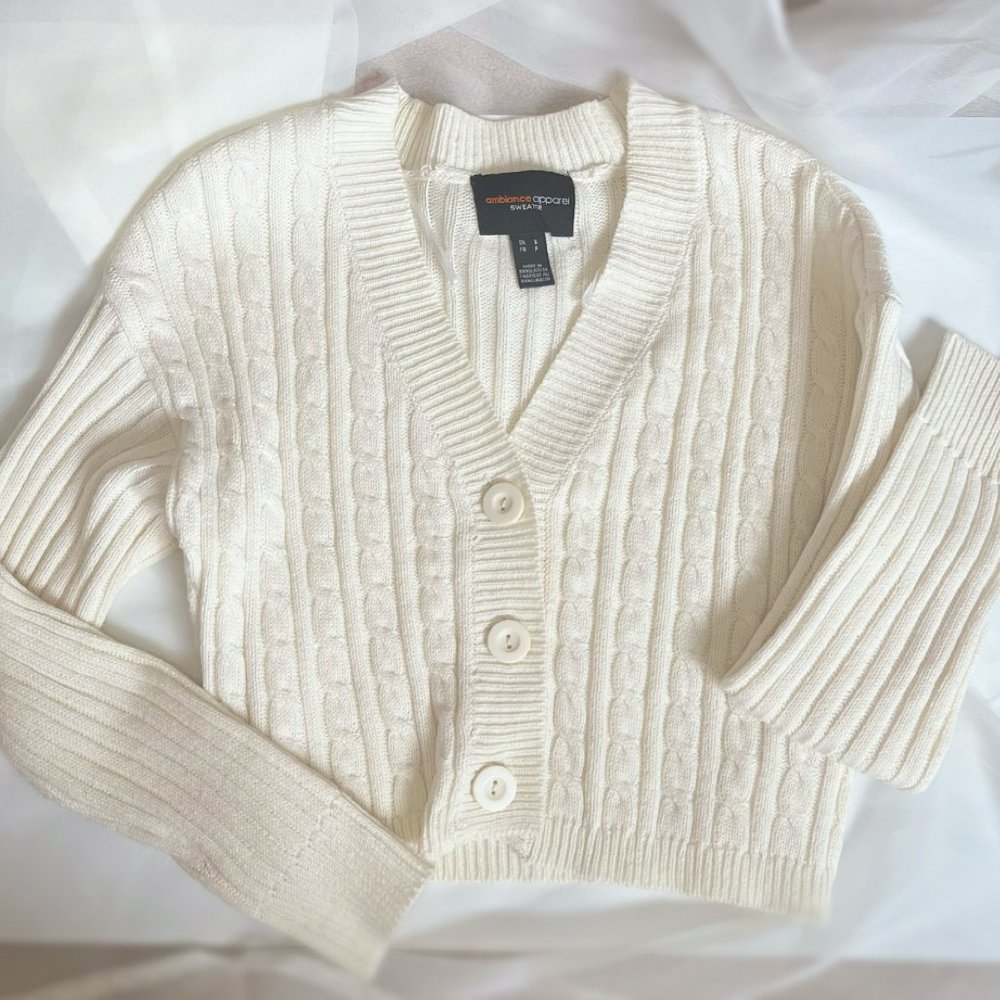 Knitted White cropped cardigan - Women's cardigan - white sweater